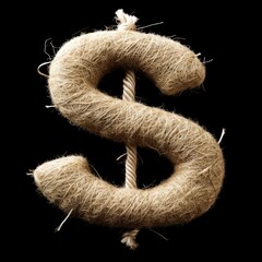 Wool Dollar Sign isolated on Black Background. Photorealistic Buck Sign on Black backdrop. Square Illustration. Ai Generated Finance and Currency 3D Symbol.