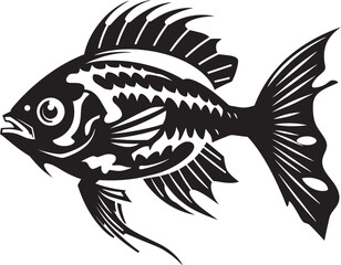 Sinister Skeletal Emblem Elegant Black Vector Design for Predator Fish Skeleton Abyssal Anatomy Iconic Predator Fish Skeleton Logo in Black Vector
