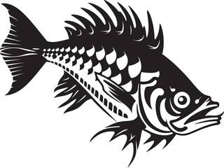 Savage Skeletal Vector Logo of Predator Fish Skeleton in Black Ferocious Fins Black Vector Icon of Predator Fish Skeleton Logo Design