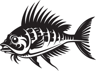 Fototapeta premium Stealthy Skeletal Silhouette Black Icon for Predator Fish Skeleton Design Menacing Marrow Mark Vector Black Logo of Predator Fish Skeleton