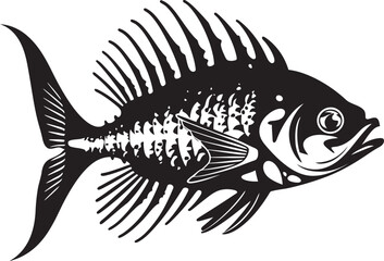 Bone Chilling Presence Black Icon Design for Predator Fish Skeleton Emblem Macabre Morphology Elegant Vector Design for Predator Fish Skeleton Logo