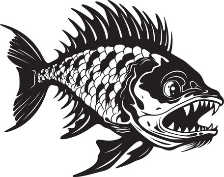 Vicious Vertebrate Elegant Black Icon Design for Predator Fish Skeleton Haunting Harbinger Vector Black Logo of Predator Fish Skeleton Emblem