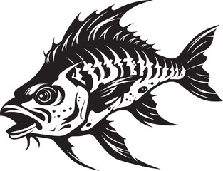 Abyssal Aura Mark Black Vector Design for Predator Fish Skeleton Emblem Dreadful Dorsal Insignia Minimalistic Black Icon Design for Predator Fish Skeleton