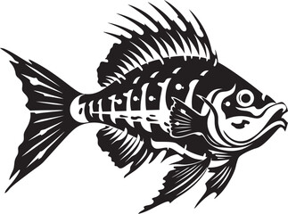 Grim Gills Glyph Elegant Black Icon Design for Predator Fish Skeleton Savage Skeletal Symbol Black Vector Logo for Predator Fish Skeleton