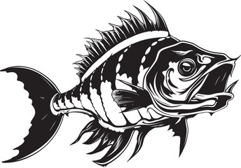 Stealth Skeleton Mark Elegant Black Vector for Predator Fish Skeleton Logo Ferocious Framework Emblem Black Icon Design for Predator Fish Skeleton