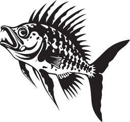 Vicious Vertebrate Emblem Vector Black Design for Predator Fish Skeleton Haunting Harbinger Black Vector Logo for Predator Fish Skeleton