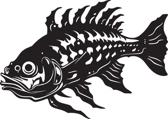 Haunting Harbinger Black Vector Logo for Predator Fish Skeleton Grisly Glyphs Elegant Black Icon Design for Predator Fish Skeleton Emblem
