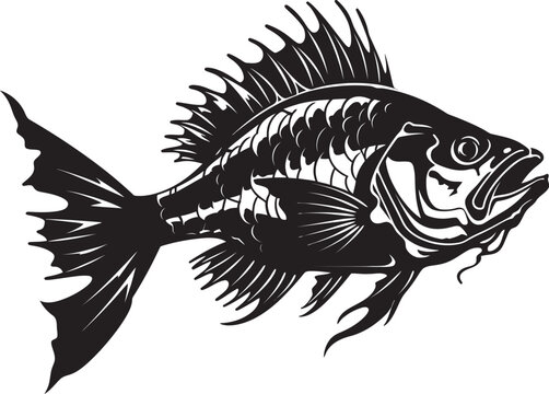 Vicious Vertebrate Emblem Vector Black Design for Predator Fish Skeleton Haunting Harbinger Black Vector Logo for Predator Fish Skeleton