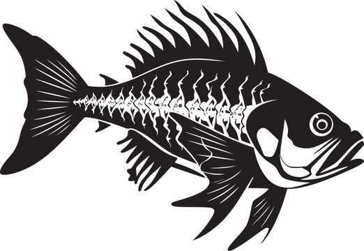 Grim Gills Glyph Elegant Black Icon Design for Predator Fish Skeleton Savage Skeletal Symbol Black Vector Logo for Predator Fish Skeleton