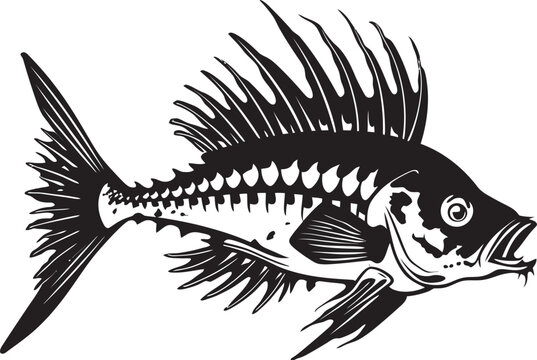 Eerie Exoskeleton Insignia Black Vector Logo for Predator Fish Skeleton Bone Chilling Presence Minimalistic Black Icon Design for Predator Fish Skeleton