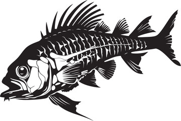Fototapeta na wymiar Savage Skeletal Symbol Black Vector Logo for Predator Fish Skeleton Ominous Osteology Iconic Black Design for Predator Fish Skeleton Logo