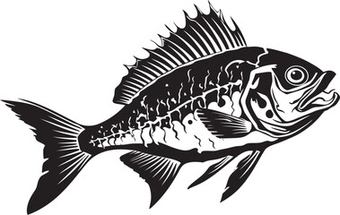 Bone Chilling Presence Elegant Black Vector for Predator Fish Skeleton Logo Macabre Morphology Black Icon Design for Predator Fish Skeleton Emblem