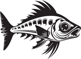 Stealth Skeleton Mark Elegant Black Icon for Predator Fish Skeleton Emblem Ferocious Framework Emblem Black Vector Design for Predator Fish Skeleton