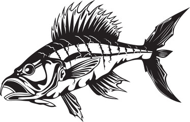 Shadowy Spine Symbol Black Icon Design for Predator Fish Skeleton Logo Sinister Skeletal Insignia Elegant Vector Black Logo for Predator Fish Skeleton