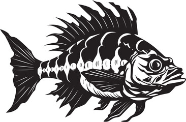 Dreadful Dorsal Insignia Minimalistic Black Icon Design for Predator Fish Skeleton Bonefish Behemoth Black Icon for Predator Fish Skeleton Logo Design