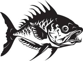 Sinister Skeletal Iconic Black Predator Fish Skeleton Vector Design Abyssal Aura Predator Fish Skeleton Logo in Black Icon