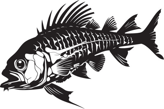 recommend clip art: Savage Skeletal Symbol Black Vector Logo for Predator Fish Skeleton Ominous Osteology Iconic Black Design for Predator Fish Skeleton Logo