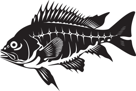 Ominous Osteology Iconic Black Design for Predator Fish Skeleton Logo Menacing Marrow Mark Elegant Vector Black Icon for Predator Fish Skeleton