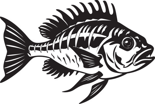 Savage Skeletal Black Icon Design of Predator Fish Skeleton Logo Ominous Osteology Vector Logo of Predator Fish Skeleton in Black