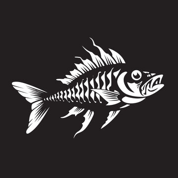 Haunting Harbinger Vector Black Icon Design of Predator Fish Skeleton Grisly Glyphs Minimalistic Predator Fish Logo in Black Vector