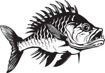Vicious Vertebrate Vector Black Icon Design of Predator Fish Skeleton Haunting Harbinger Minimalistic Predator Fish Logo in Black Vector