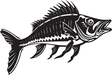 Grisly Glyphs Iconic Black Predator Fish Skeleton Vector Design Eerie Exoskeleton Black Icon Design of Predator Fish Skeleton Logo