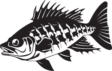 Ferocious Framework Minimalistic Predator Fish Logo in Black Vector Shadowy Spine Iconic Black Predator Fish Skeleton Vector Design