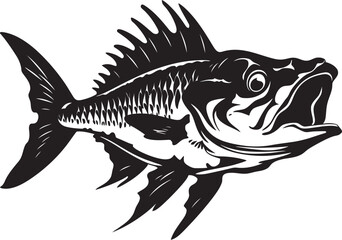 Stealth Skeleton Vector Black Icon Design of Predator Fish Skeleton Ferocious Framework Minimalistic Predator Fish Logo in Black Vector