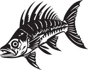 Fototapeta premium Dreadful Dorsal Black Iconic Predator Fish Skeleton Vector Design Bonefish Behemoth Predator Fish Skeleton Logo in Black
