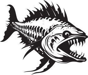 Vicious Vertebrate Black Iconic Predator Fish Skeleton Vector Design Haunting Harbinger Predator Fish Skeleton Logo in Elegant Black
