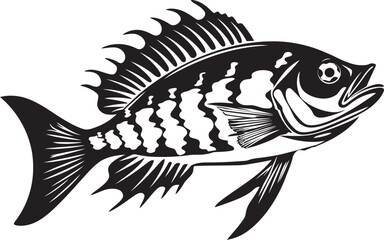 Grisly Glyphs Iconic Black Predator Fish Skeleton Vector Design Eerie Exoskeleton Black Icon Design of Predator Fish Skeleton Logo