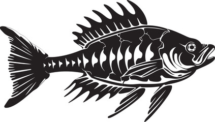 Menacing Marrow Predator Fish Skeleton Logo in Elegant Black Vicious Vertebrate Vector Black Icon Design of Predator Fish Skeleton