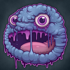 Bubbly blue goo with eyes and covered in ooze
