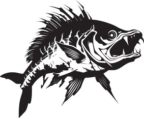 Sinister Skeletal Black Icon Design of Predator Fish Skeleton Logo Abyssal Aura Vector Logo of Predator Fish Skeleton in Elegant Black