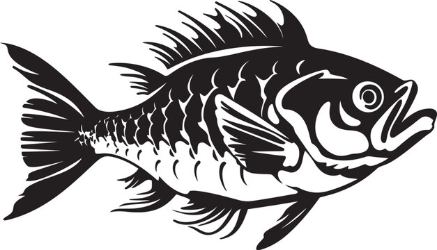 Serrated Specter Predator Fish Skeleton Logo in Elegant Black Stealth Skeleton Vector Black Icon Design of Predator Fish Skeleton