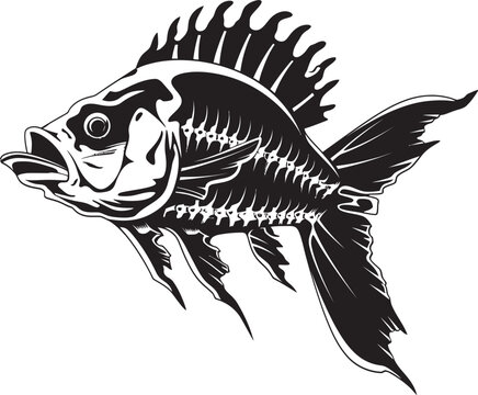 Savage Skeletal Vector Logo of Predator Fish Skeleton in Black Ominous Osteology Black Iconic Predator Fish Skeleton Vector Design