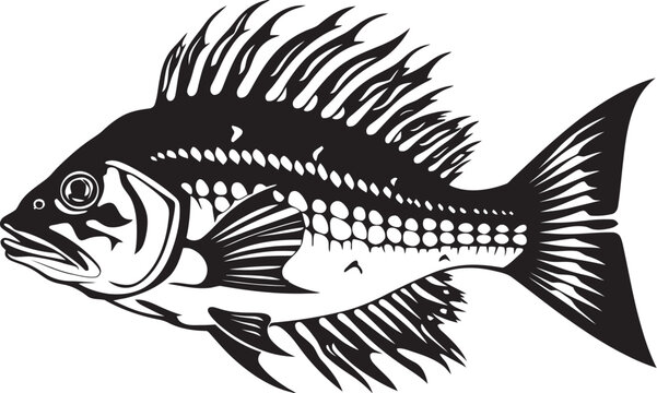 Bone chilling Presence Vector Logo of Predator Fish Skeleton in Black Macabre Morphology Black Iconic Predator Fish Skeleton Vector Design