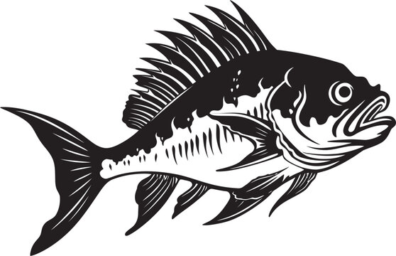 Macabre Morphology Black Iconic Predator Fish Skeleton Vector Design Serrated Specter Predator Fish Skeleton Logo in Elegant Black