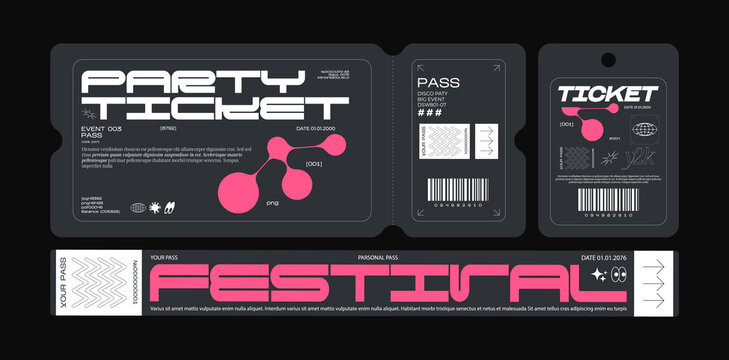 Control ticket bracelets for events, disco, festival, fan zone, party, staff. Vector mockup of a festival bracelet in a futuristic style	