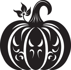 Spooky Symmetry Black Icon of Pumpkin Logo in Vector Ghostly Glow Elegant Vector Design of Black Pumpkin Icon