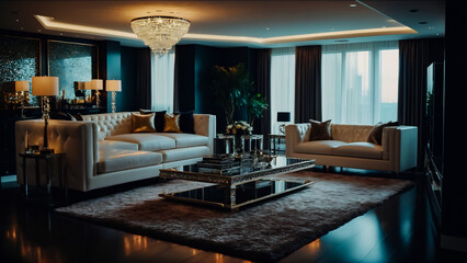 design of a luxurious living room featuring stylish leather furniture