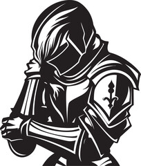 Lamenting Legionnaire Black Icon Design for Vector Sad Knight Soldier Brooding Guardian Elegant Vector Sad Knight Soldier Emblem in Black