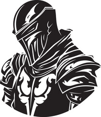 Tearful Templar Iconic Sad Knight Soldier Logo in Black Vector Somber Shieldbearer Black Icon Design for Vector Sad Knight Soldier