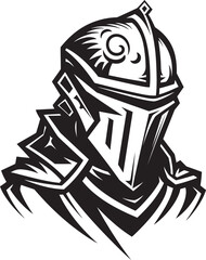 Mourning Majesty Iconic Black Vector Sad Knight Soldier Emblem Crestfallen Sentinel Black Icon Design for Vector Sad Knight Soldier