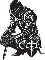 Wistful Watchman Elegant Vector Sad Knight Soldier Emblem in Black Regretful Knightfall Vector Black Icon Design for Sad Knight Soldier Logo