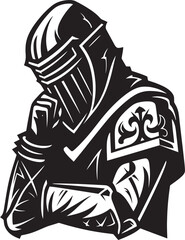 Despondent Defender Iconic Black Vector Sad Knight Soldier Emblem Noir Grief Elegant Black Design for Vector Sad Knight Soldier