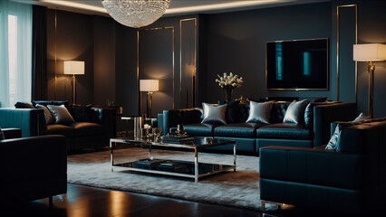 design of a luxurious living room featuring stylish leather furniture