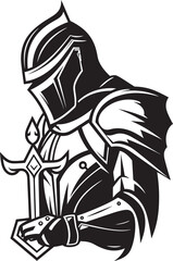 Weeping Warrior Iconic Sad Knight Soldier Logo in Black Vector Shadowed Sorrow Black Icon Design for Vector Sad Knight Soldier
