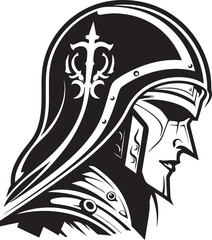 Noir Mourner Elegant Black Vector Sad Knight Soldier Emblem Crestfallen Cavalier Vector Black Icon Design for Sad Knight Soldier Logo