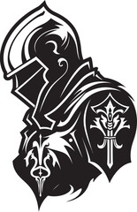 Mourning Majesty Iconic Sad Knight Soldier Logo in Black Vector Crestfallen Sentinel Black Icon Design for Vector Sad Knight Soldier